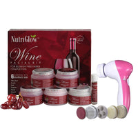 NutriGlow Wine Facial Kit with Red Grape Extracts – 6-Step Skincare Routine for All Skin Types, 260g | Includes Free 5-in-1 Face Massager for Men & Women