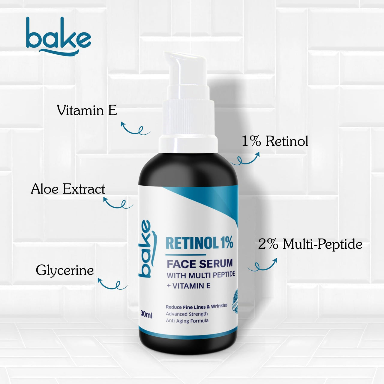 BAKE 1% Retinol Face Serum with Multi Peptides for Anti Aging,Reduces Fine Lines & Wrinkles | Advanced Strength Serum | 30ml