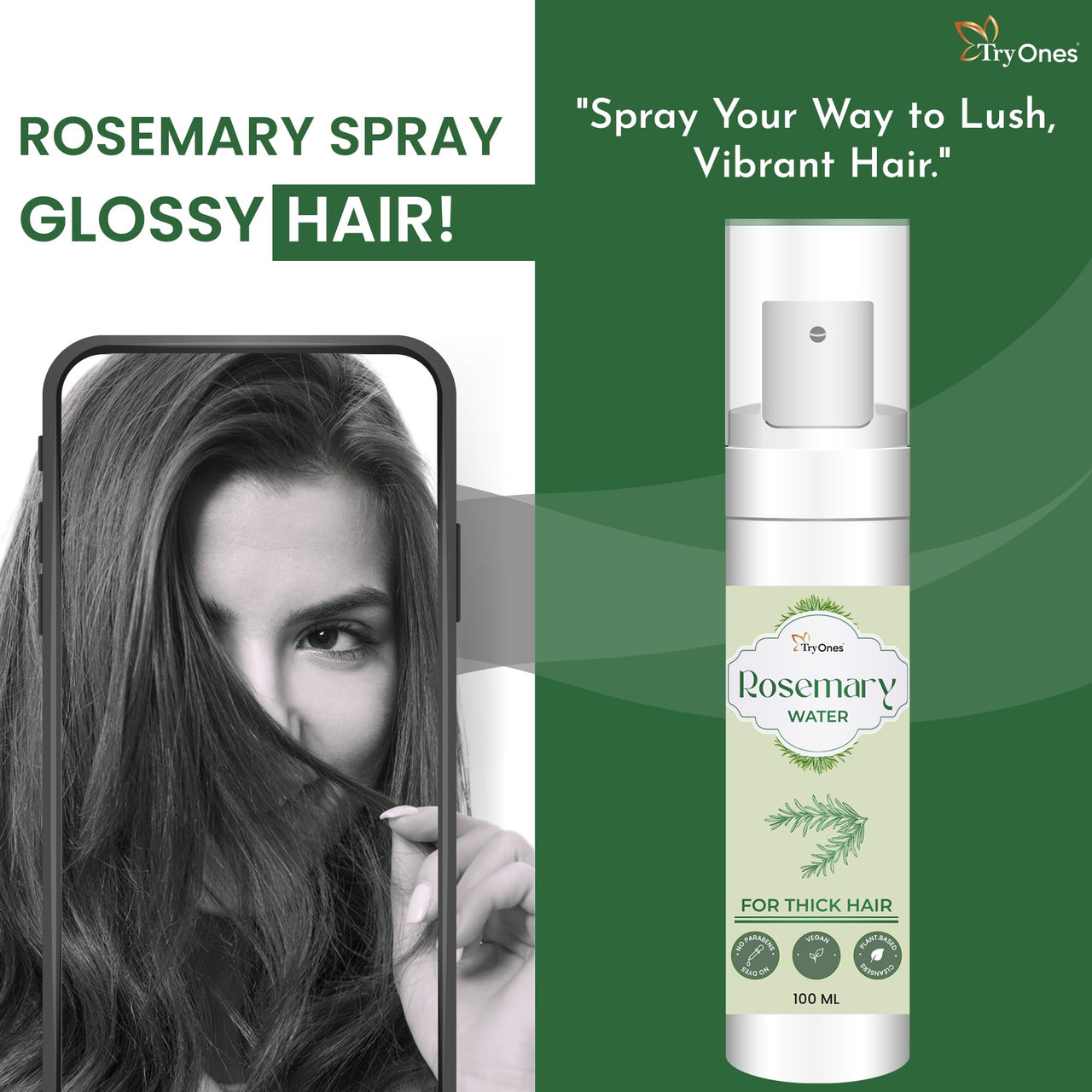 TryOnes Rosemary Water For Hair Growth | Mist Spray for Hairfall | Rosemary Hair Mist For Thick hair| Adds Shine & Helps Reduce Hairfall, Strengthens | For All Types | For Men & Women