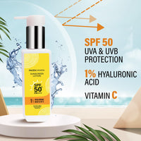 FACES CANADA Sunscreen Lotion, 100ml | SPF 50 PA+++ | Protects From UVA & UVB Rays | 1% Hyaluronic Acid & Vitamin C | Lightweight | No White Cast | Natural Radiant Glow| No Alcohol | No Parabens
