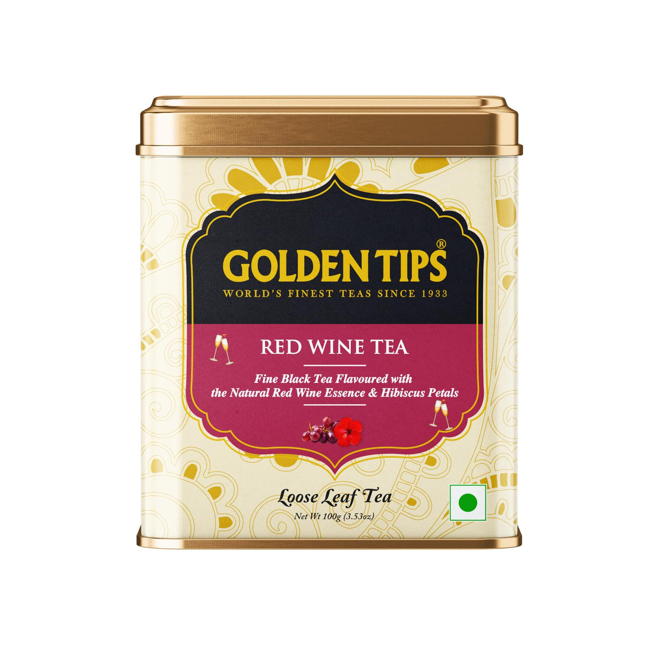 Golden Tips Red Wine Tea Loose Leaf Black Tea with Red Wine Essence, Hibiscus, Fruity & Floral Smooth, Aromatic Drink Enjoyed Hot or Cold (100 Gram- 50 Cups)