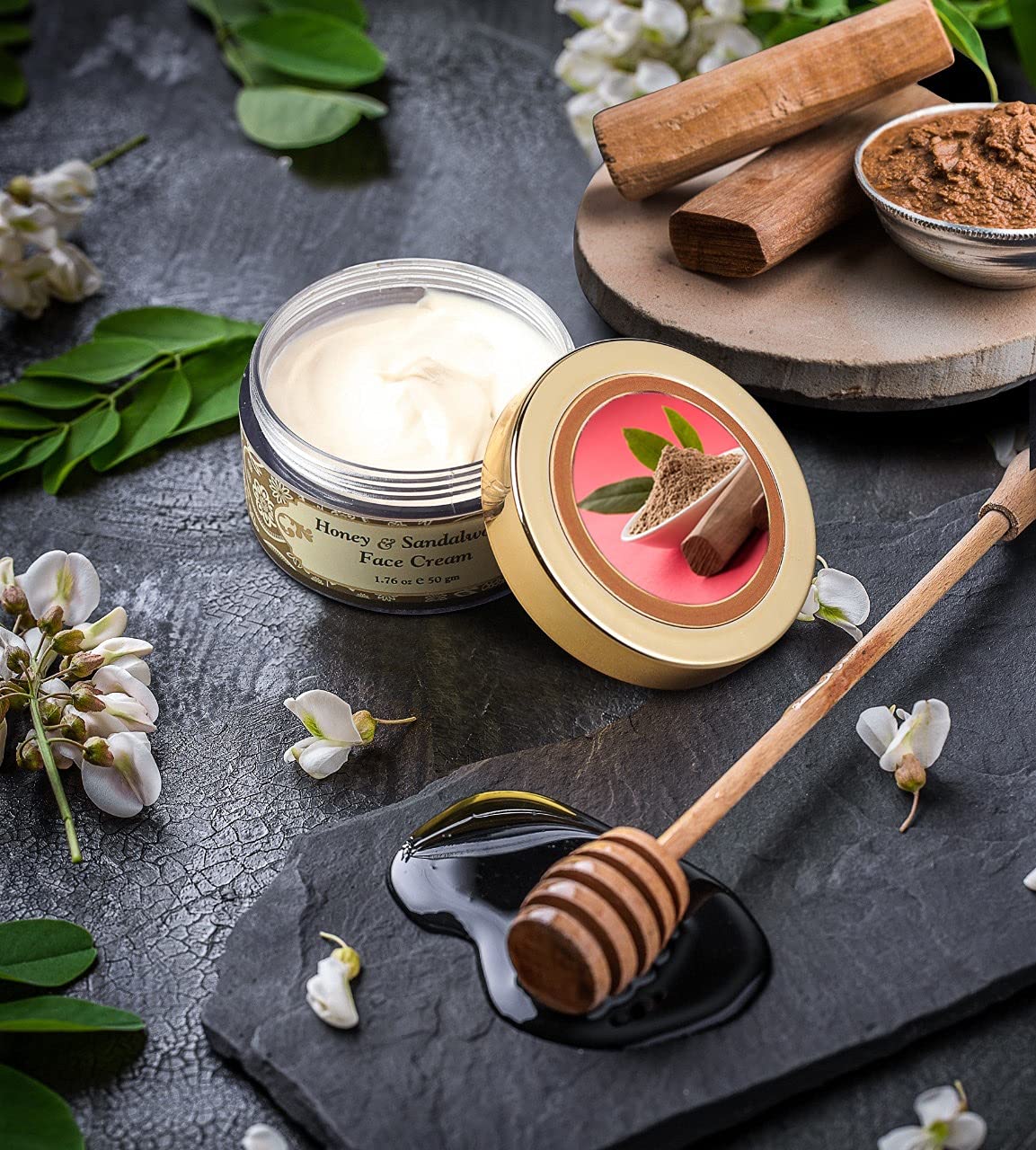 Herbs & Greens Skin Brightening & Anti-aging Honey and Sandalwood Face Cream - Dry/Normal Skin , Forest Honey, Ashwagandha & Brahmi - No Artificial Colour/Fragrance or Base (50 gm)