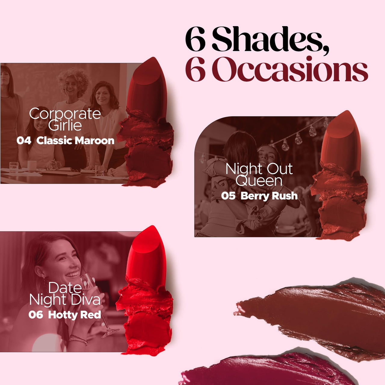 Hilary Rhoda Trap Of Matte 6 Bullet Mini Lipsticks | Infused with SPF 15 | Long-Lasting Formula & Trendy Lipstick Shades | Paraben-Free & Cruelty-Free | Set of 6-1.5 X 6g