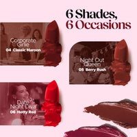 Hilary Rhoda Trap Of Matte 6 Bullet Mini Lipsticks | Infused with SPF 15 | Long-Lasting Formula & Trendy Lipstick Shades | Paraben-Free & Cruelty-Free | Set of 6-1.5 X 6g