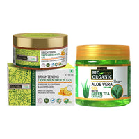 Indus Valley Bio Organic Pure Multipurpose Aloe Vera Gel, 175 ml, with Green Tea Extract, Depigmentation Gel, 50 ml, Natural Cow's Milk Yogurt