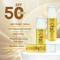 Jaquline USA Lumi Glo Tinted Illuminating Sunscreen SPF-50 & PA++++ | Dermatologically Tested | Benzophenone Free | 30ml