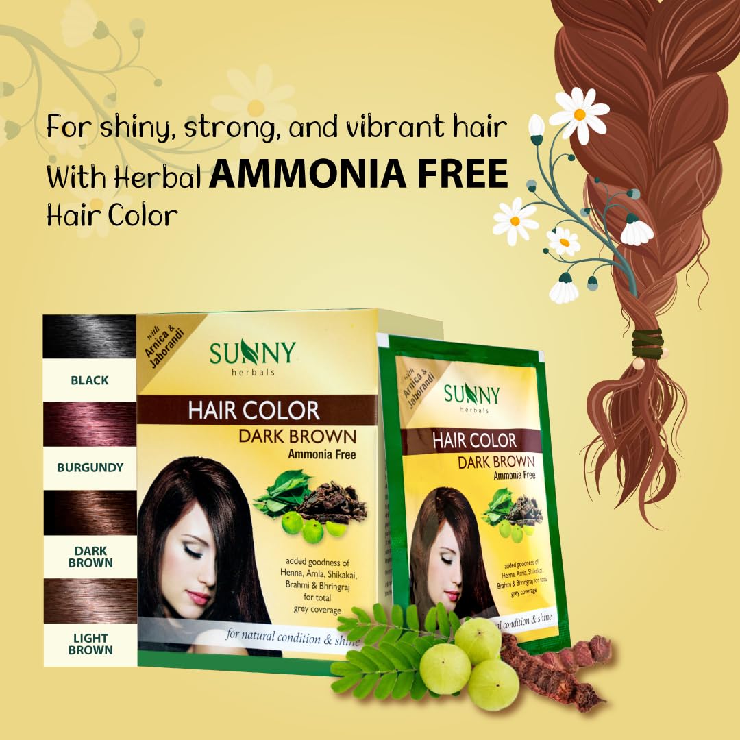 Sunny Herbals Hair Color Dark Brown With Unique Blend of Henna, Amla, Shikakai & Bhringraj Herbs | Penetrates Every Strand and Colors From Root To Tip | Ammonia Free | Unisex Hair Color For All Hair Type, (Pack of 12)