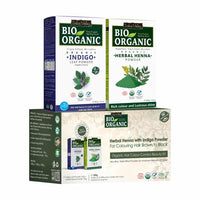 INDUS VALLEY Bio Organic 100% Pure and Natural Indigo Powder and Herbal Henna Powder Combo (100gm Each) fo Hair Colour