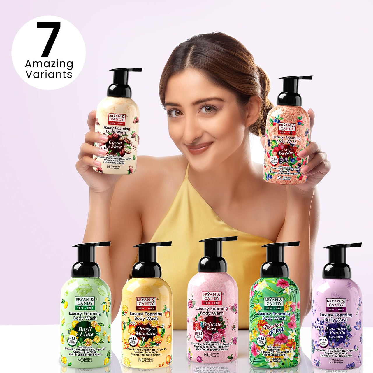 Bryan & Candy Luxury Foaming Body Wash with Pentavitin,Pro Vit B5,Argan Oil,Aloe Vera, Skin Friendly pH 5.5, All Skin Types, 400 Ml (Lavender & Vanilla)