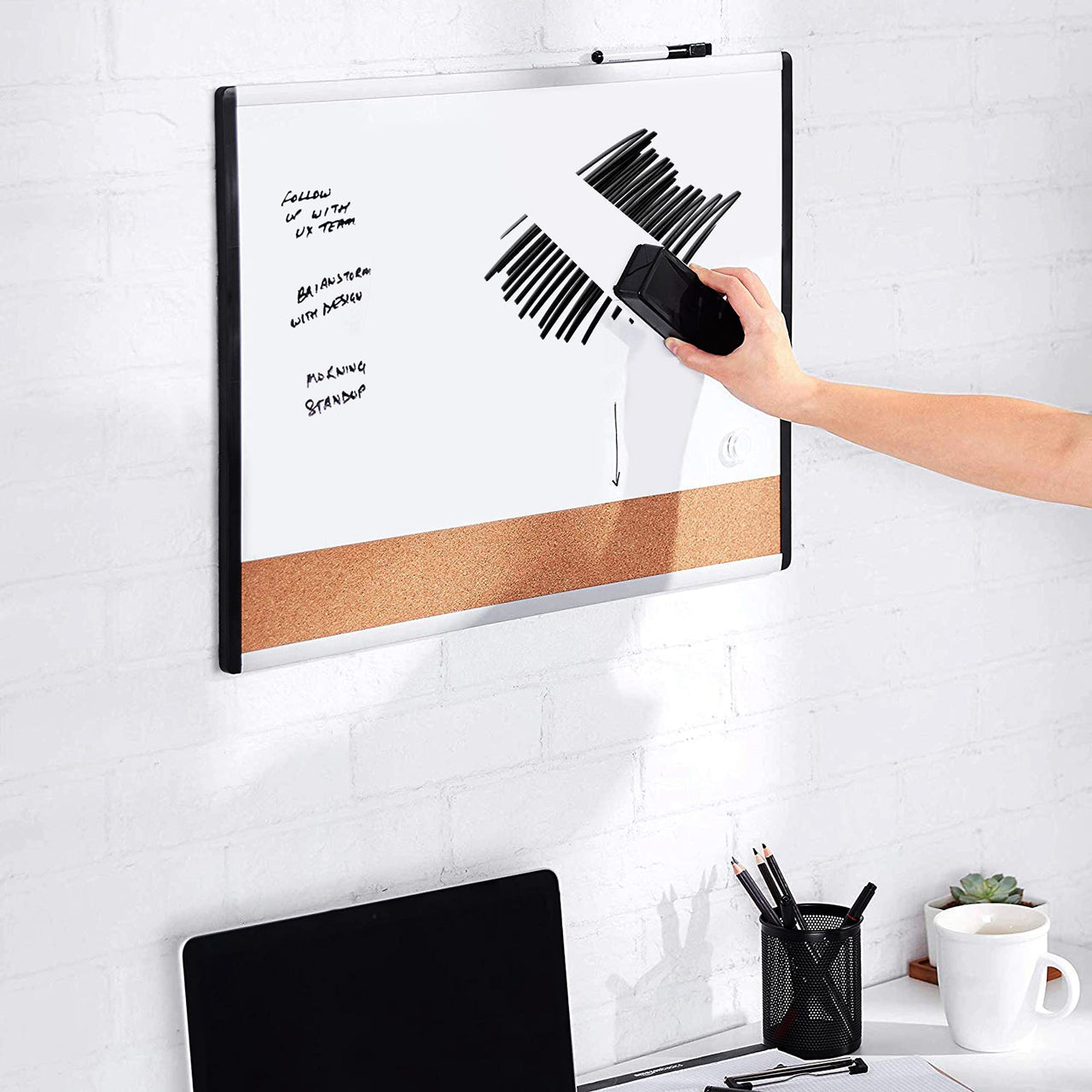 Basics White Board Eraser, Dry Erase Whiteboard Erasers for Office, Home and Classroom, Black, 4-Pack