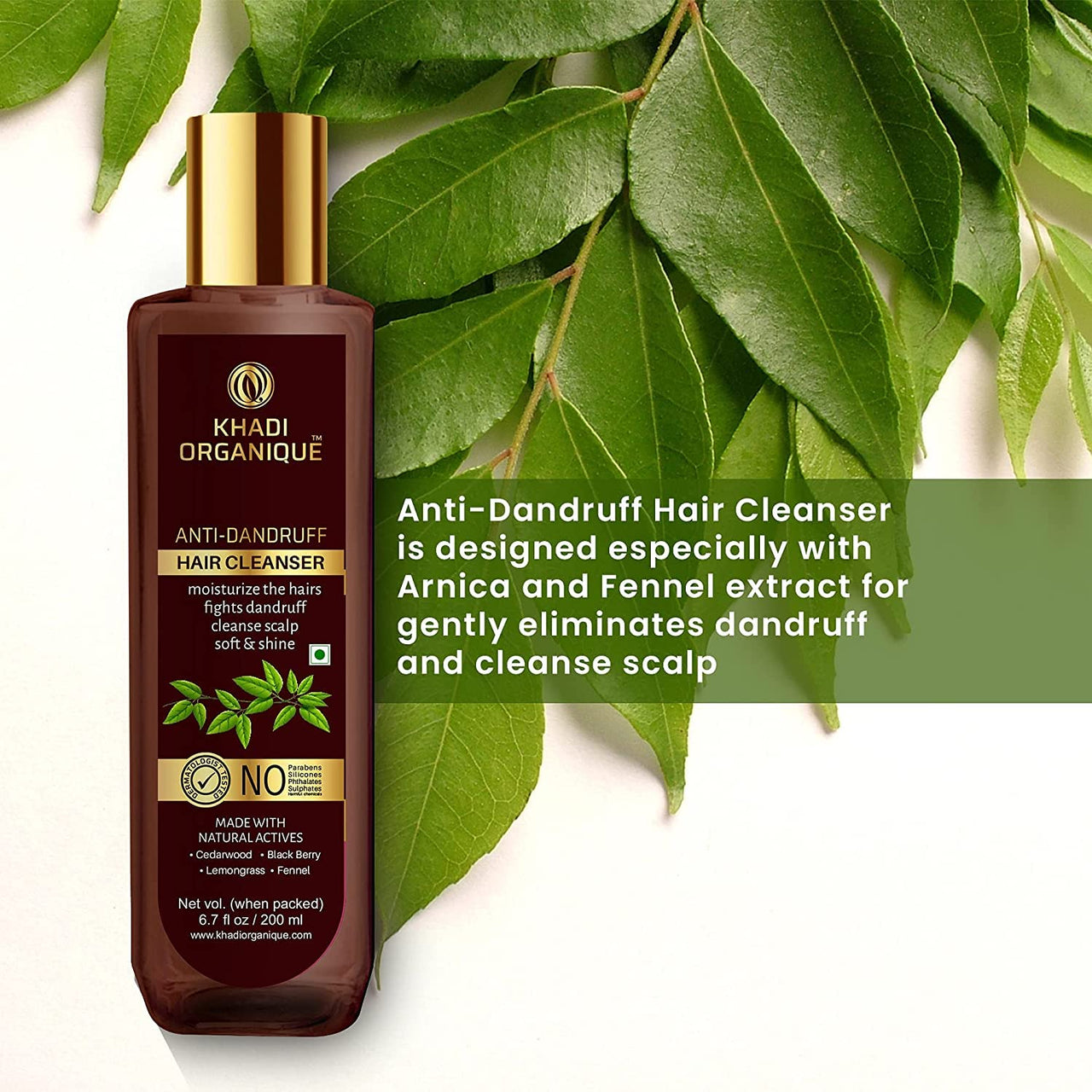 Khadi Organique Anti Dandruff Shampoo with Neem, Hibiscus & Rosemary Extract | Reduces Dandruff, Soothes Scalp & Nourishes Hair | Suitable for Women & Men - 200ml