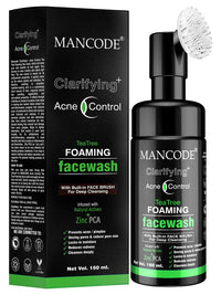 Mancode Acne Control Tea Tree Foaming Facial Wash | with Built in Brush Face Wash For Men Deep Cleansing Face | For Oily & Dry Skin | Anti Acne | Gentle Clear Skin | No Paraben Sulphate Silicone 150ml
