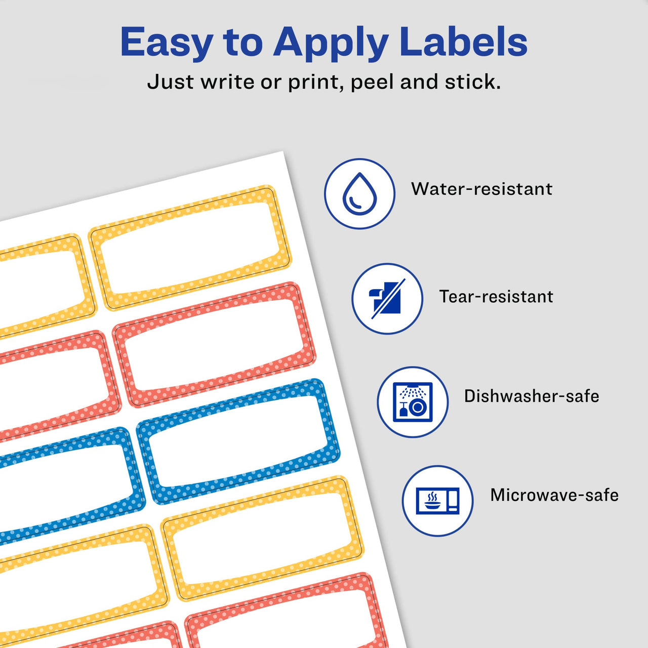 Avery(R) Durable Labels for Kids' Gear, 3/4" x 1-3/4", Assorted Border Colors, Water-Resistant Labels, 60 Rectangle Labels Total (41442) 1 Pack
