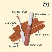 ZM Stay Matte Transfer-proof Lip Color | Matte Texture | Liquid Lipstick | Waterproof and Smudgeproof | Cruelty-free, 6 ML (Nude Sunset)