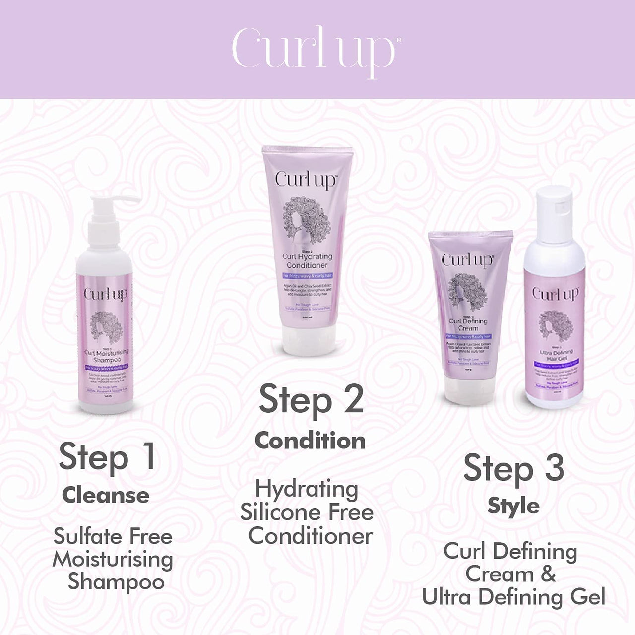 Curl Up Ultra Defining Bundle with Curly Hair Shampoo, Conditioner, Leave in Curl Cream & Hair Gel - For Dry Frizzy, Wavy & Curly Hair - Sulphate Paraben And Silicone Free (Combo of 4)