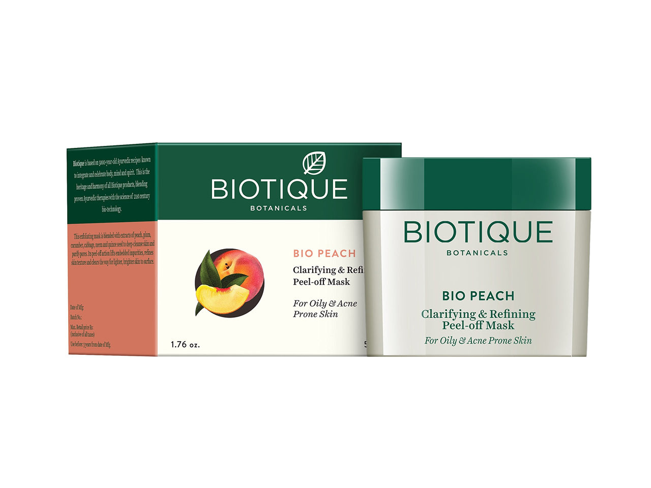 Biotique Bio Milk Protein Whitening & Rejuvenating Face Pack For All Skin Types, 50G & Biotique Bio Peach Clarifying and Refining Peel Off Mask for Oily and Acne Prone Skin, 50g