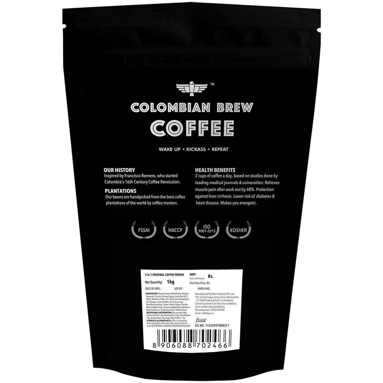 Colombian Brew 3 in 1 Cappuccino Café Latte, Instant Coffee Powder Premix 1kg for vending machine