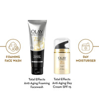 Olay Total Effect Day Cream (Spf 15), 50g & Cleanser Pack For Anti Ageing, 100g & Olay Total Effects Day Cream With Vitamin B5, Niacinamide, Green Tea, Spf 15, 50 Gm