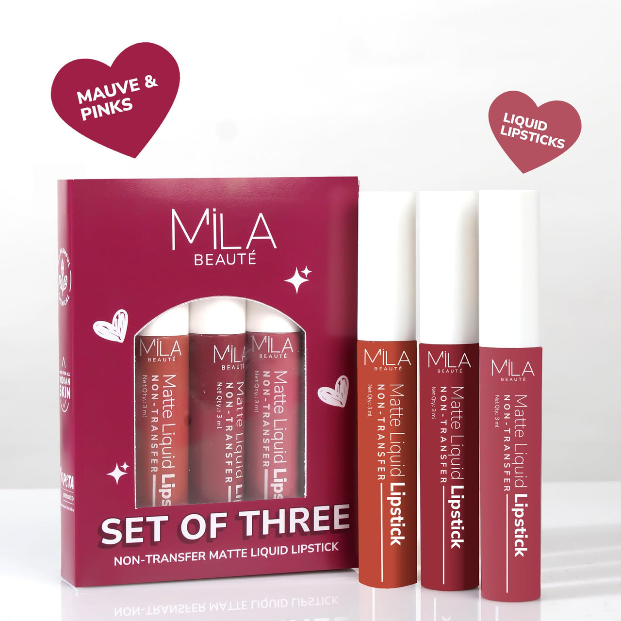 Mila Beaute Liquid Lipstick Set of 3 for Women I Non Transfer & Matte Finish I Lightweight & Hydrating I Rich Pigment with Tea Tree Oil I Mauves & Pinks