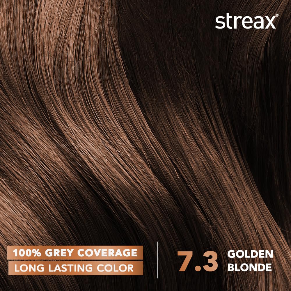 Streax Crème Permanent Hair Colour - 7.3 Golden Blonde Hair Color- 45gm (Pack of 5), 100% Grey coverage, Long Lasting Hair colour for women