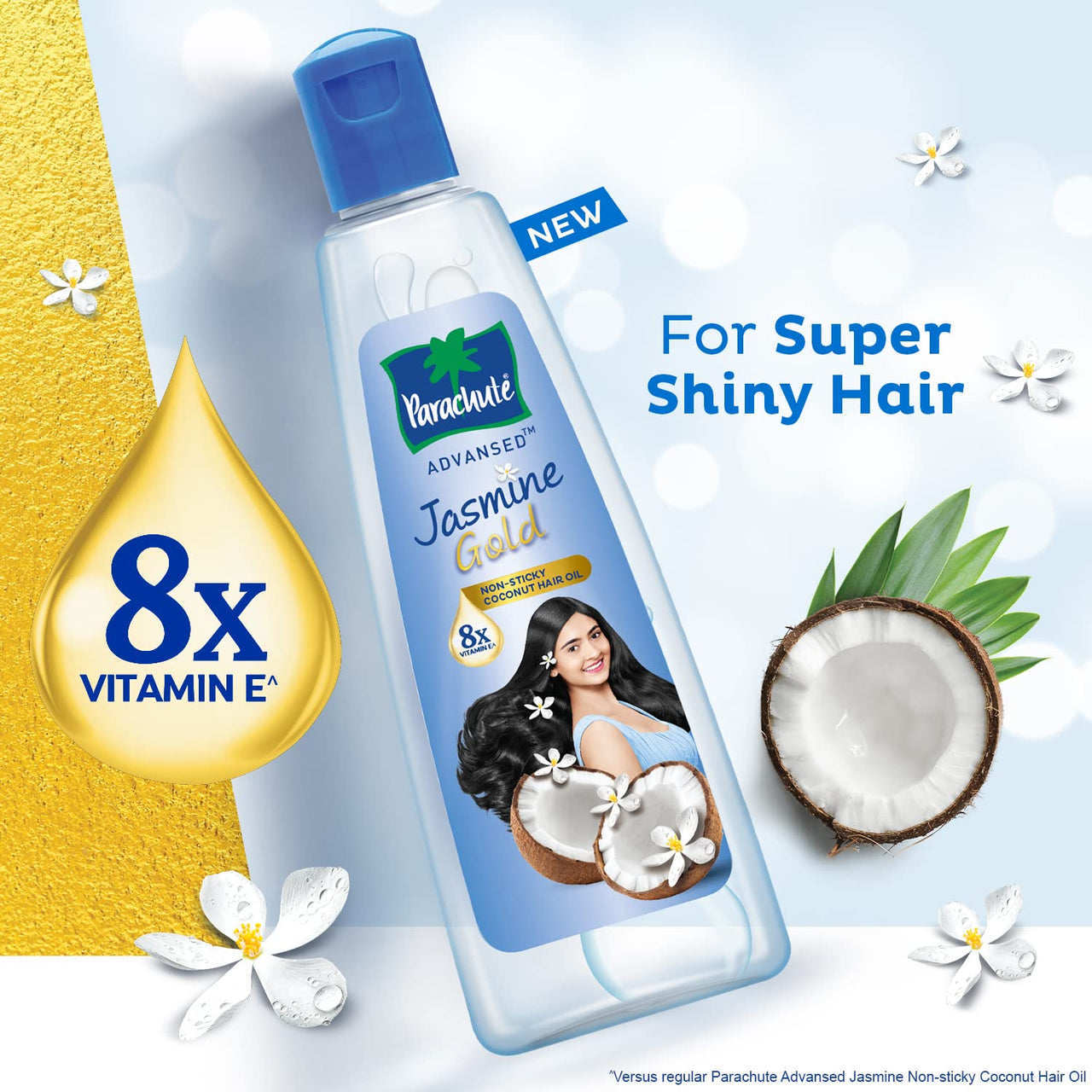 Parachute Advansed Jasmine Gold Coconut Hair Oil With Vitamin-E For Super Shiny Hair, Non-sticky, 300ml