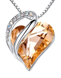 Leafael Women’s Silver Plated Infinity Love Heart Pendant Necklace with Birthstone Crystals, Jewelry Gifts for Her, 18 + 2 inch Chain, Anniversary Birthday Mother's  Necklaces for Wife Mom Girlfriend 16-Energy-Calcite Orange