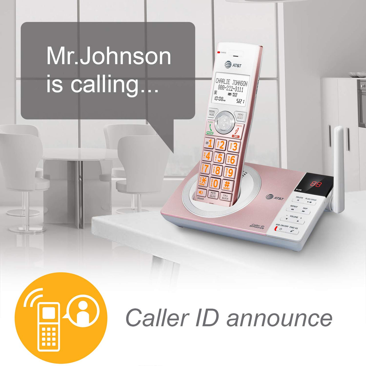 AT&T CL82257 DECT 6.0 2-Handset Cordless Phone for Home with Answering Machine, Call Blocking, Caller ID Announcer, Intercom and Long Range, Rose Gold 2 Handsets