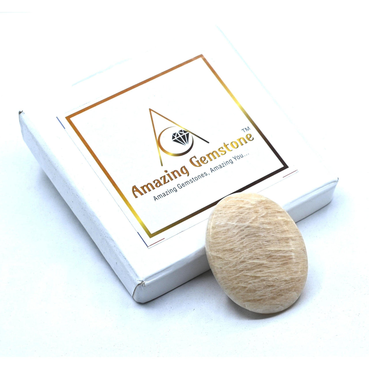 Cream Moonstone Palm Stone - Pocket Massage Worry Stone for Natural Body Chakra Balancing, Reiki Healing and Crystal Grid Cream Moonstone