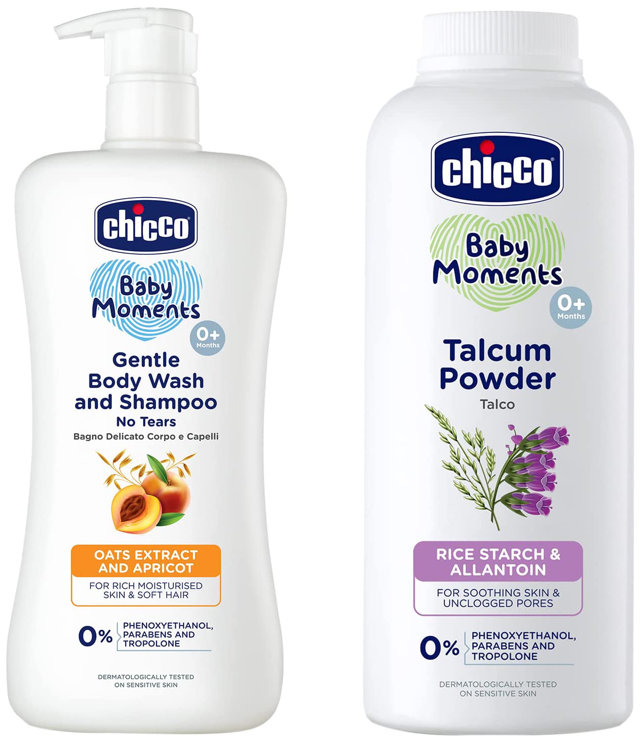 Chicco Gentle Bodywash & Shampoo 500Ml With Chicco Talcum Powder 300G