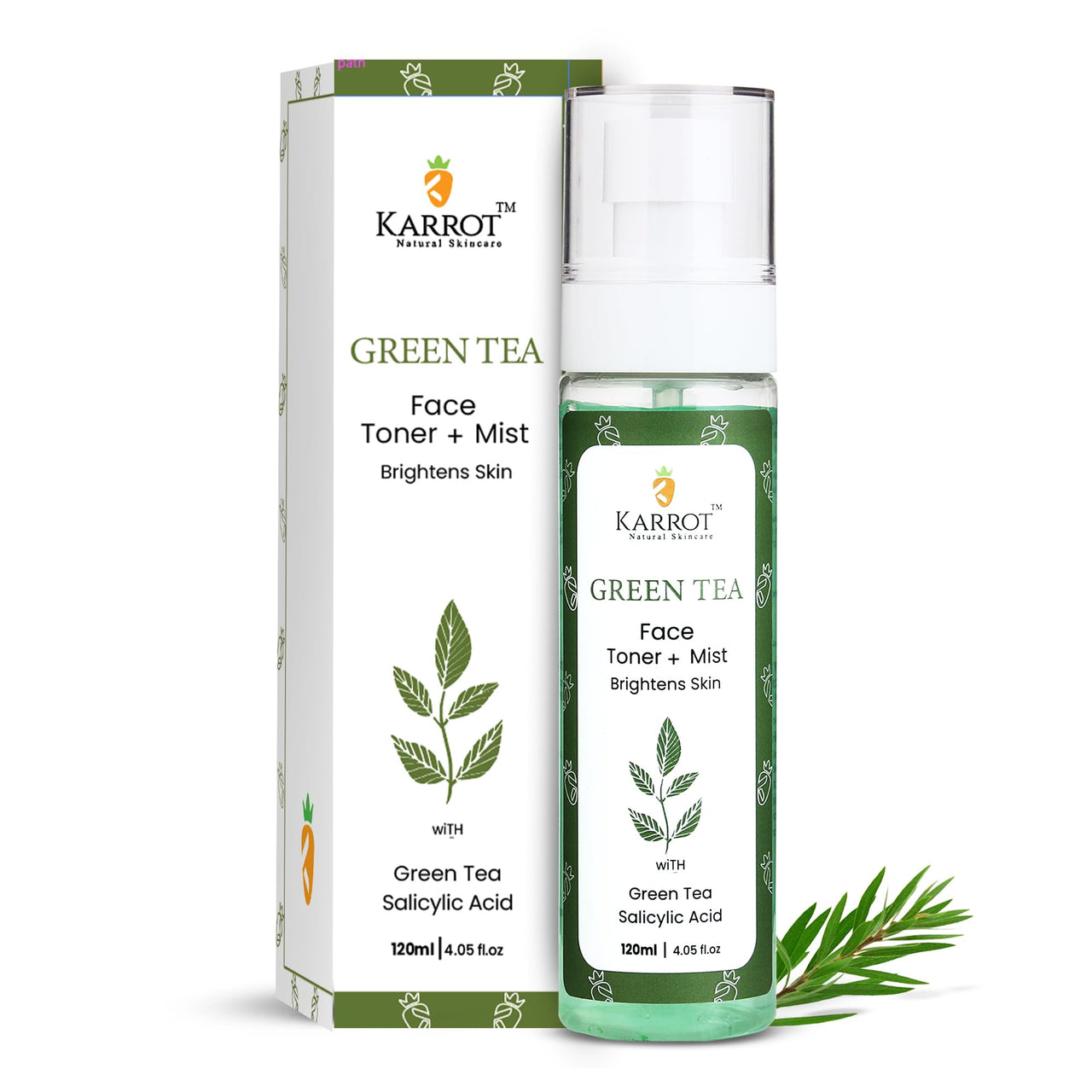 Karrot Natural Skincare Toner for Oily Skin, Green Tea Face Spray Mist for Oil Control and Acne Prevention, Infused with Salicylic Acid and Chamomile, For Women and Men, All Skin Types, 120ml