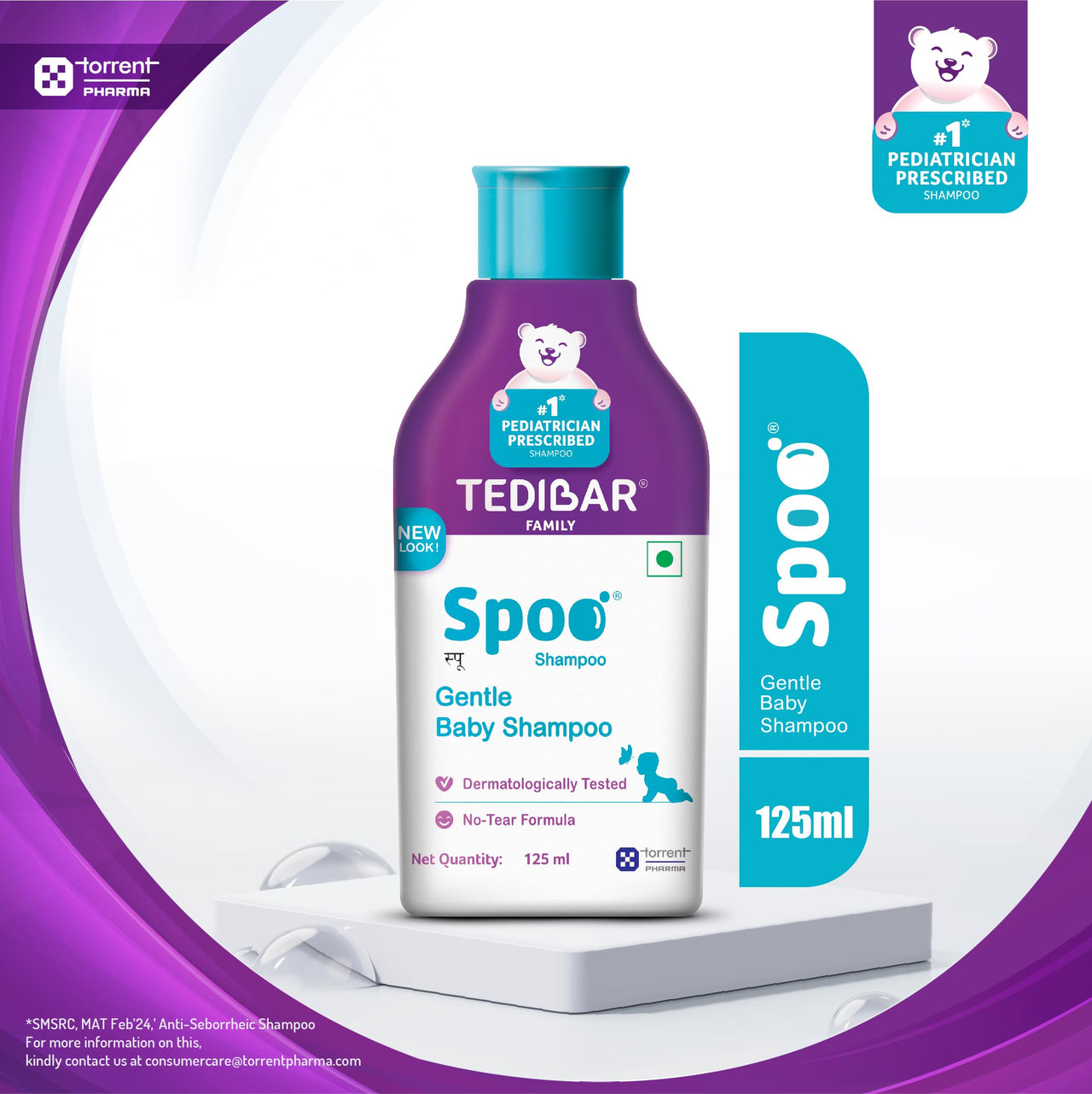 Tedibar Moisturising Baby Bathing Bar 75gx2 (Pack of 1) + Spoo Gentle Baby Shampoo 125ml No Tears - By Torrent Pharma
