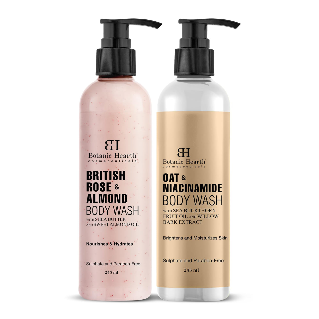 Botanic Hearth Oat Niacinamide and British Rose Almond Body Wash 245 ml each