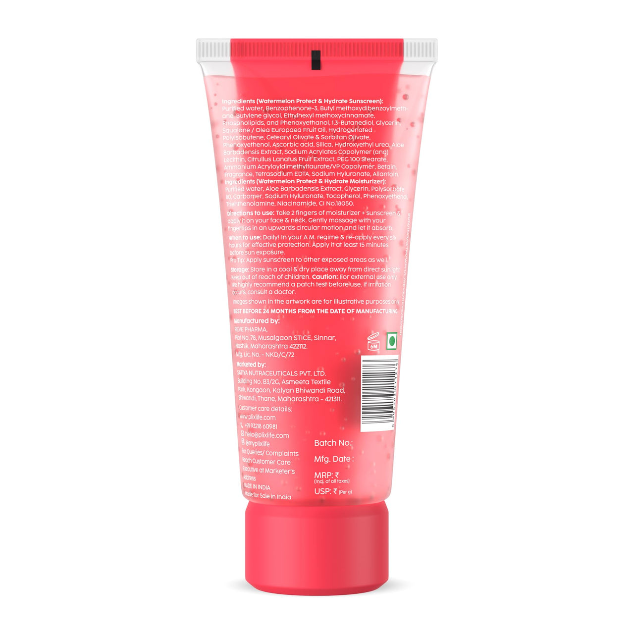 PLIX - THE PLANT FIX Watermelon Protect & Hydrate 2 in 1 formula Moisturizer + Sunscreen | Lightweight Hydration | With SPF PA 50 ++++ | UVA & UVB protection | No White Cast | 50 gm