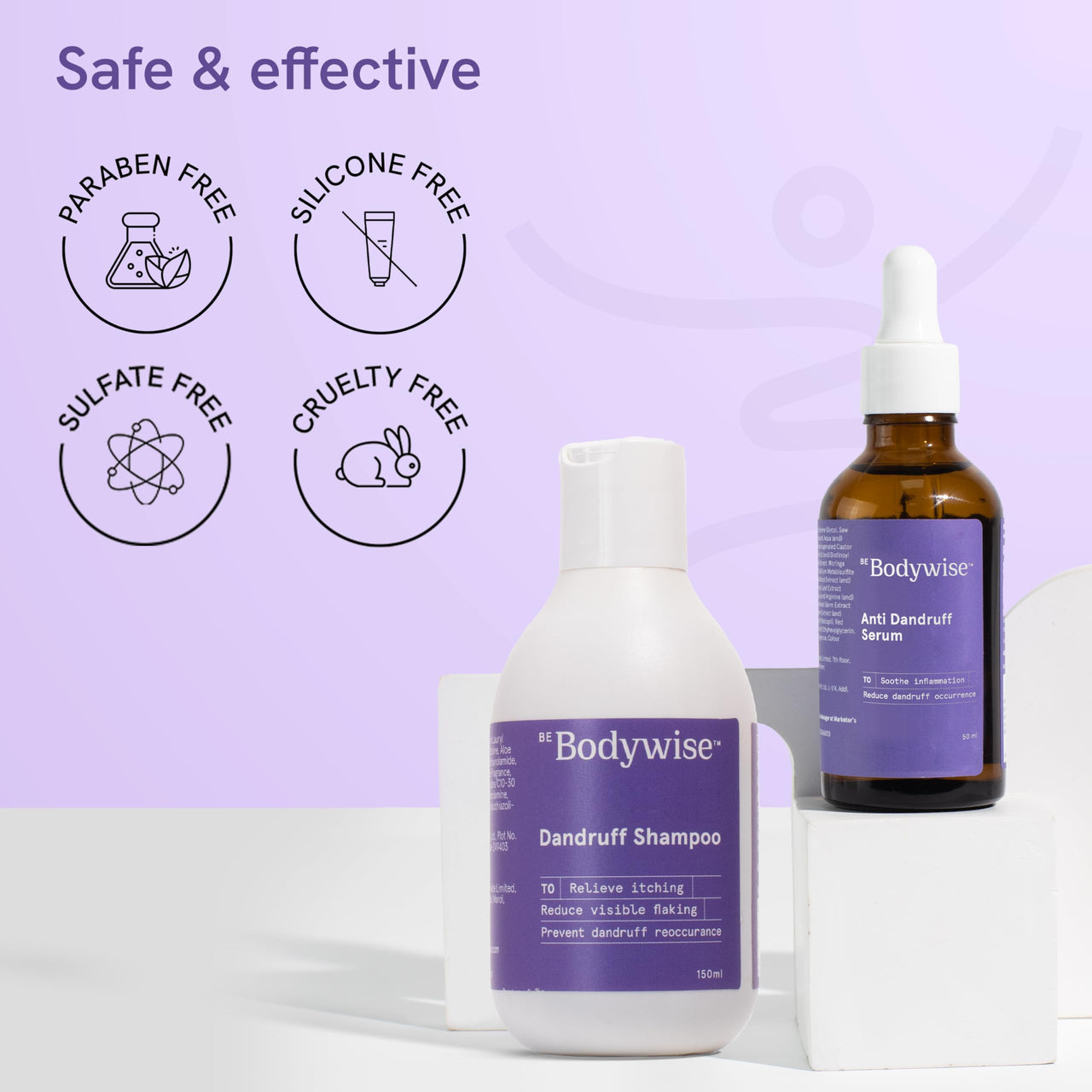 Be Bodywise Anti Dandruff Shampoo (150ml) & Intense Action Dandruff Removal Treatment (60ml) for Women | Targets Dandruff, & Removes Visible Flakes | SLS & Paraben Free
