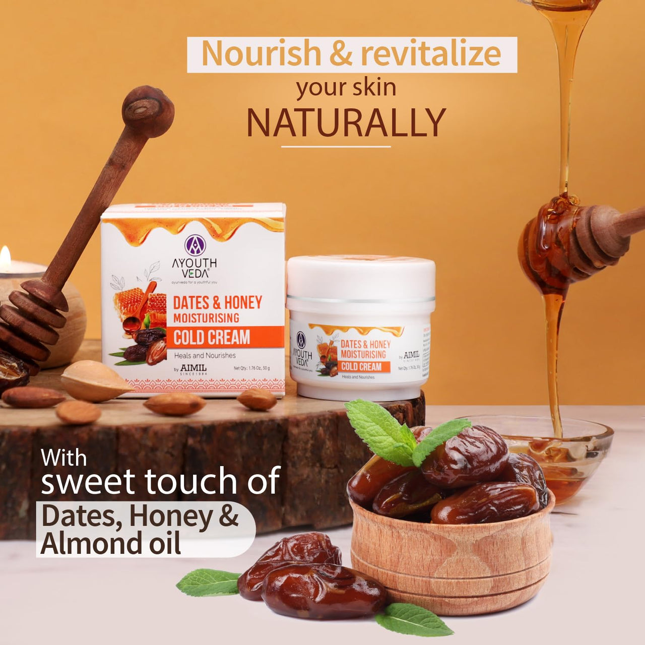 Ayouthveda Dates & Honey Moisturising Cold Cream| Deep Nourishing & Skin Hydrating Moisturizer | Removes Skin Dryness With Fast Observing & Non-Greasy Solution (Pack of 3-50g each)