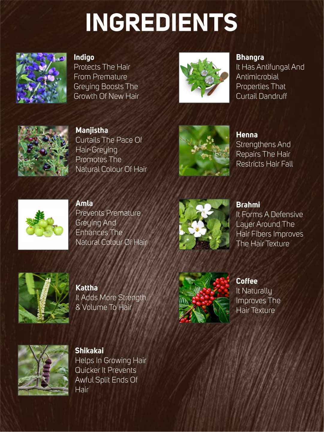 Vegetal Safe Hair Color - Dark Brown 100gm - Certified Organic Chemical and Allergy Free Bio Natural Hair Color with No Ammonia Formula for Men & Women