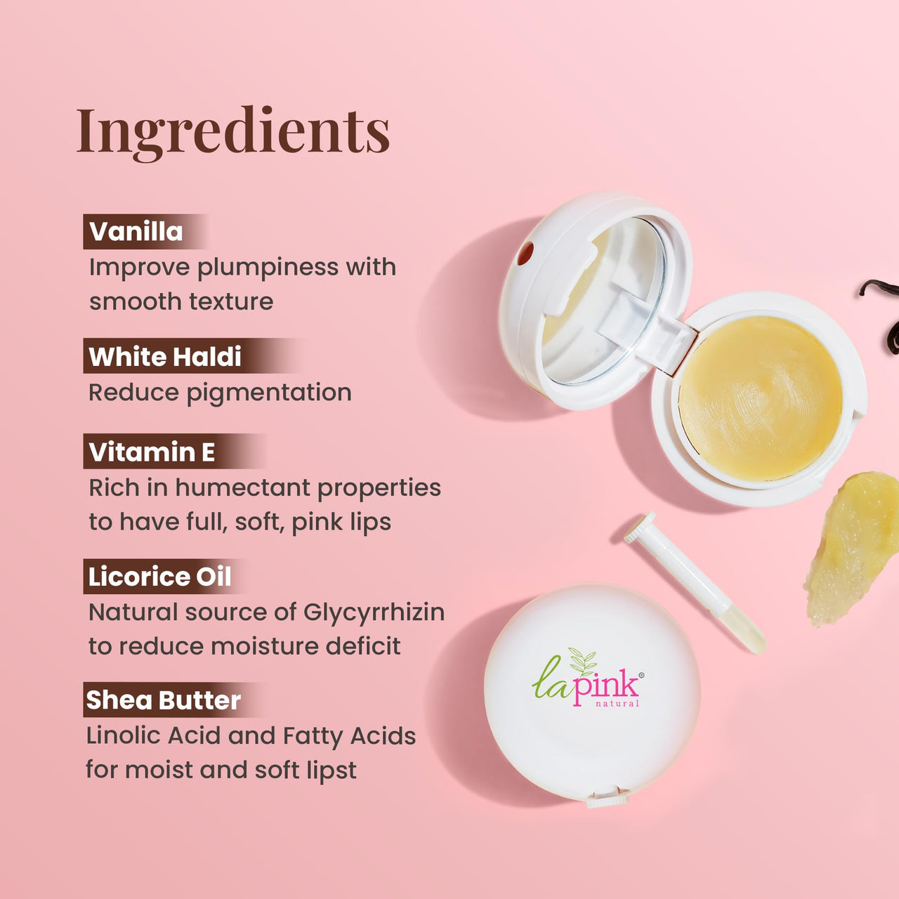 La Pink Vanilla Tinted Lip Balm | With Shea & Kokum Butter | Deep Nourishment & Hydration | Soft & Smooth Lips | 100% Microplastic-Free | 15g