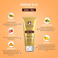 Passion Indulge Natural Papain D10 Cleanser 100ml & Papain D10 Face Scrub 200gm Combo Pack For Reduces Tan