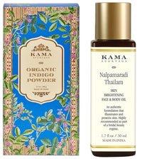 Kama Ayurveda Organic Indigo Powder, 100g & Nalpamaradi Thailam Skin Brightening Treatment- 50 ml