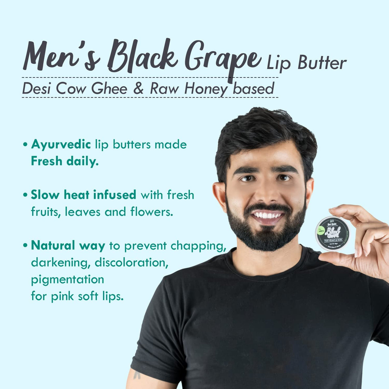 Nat Habit Black Grape Lip Balm For Men,For Lip Lightening,Lip Mask For Dry Lips|Natural,Ayurvedic Lip Care|Fresh Kitchenmade,Desi Ghee,Raw Honey,Shea,Black Grape,Vitamin E|Express Dry Lips Repair,10G