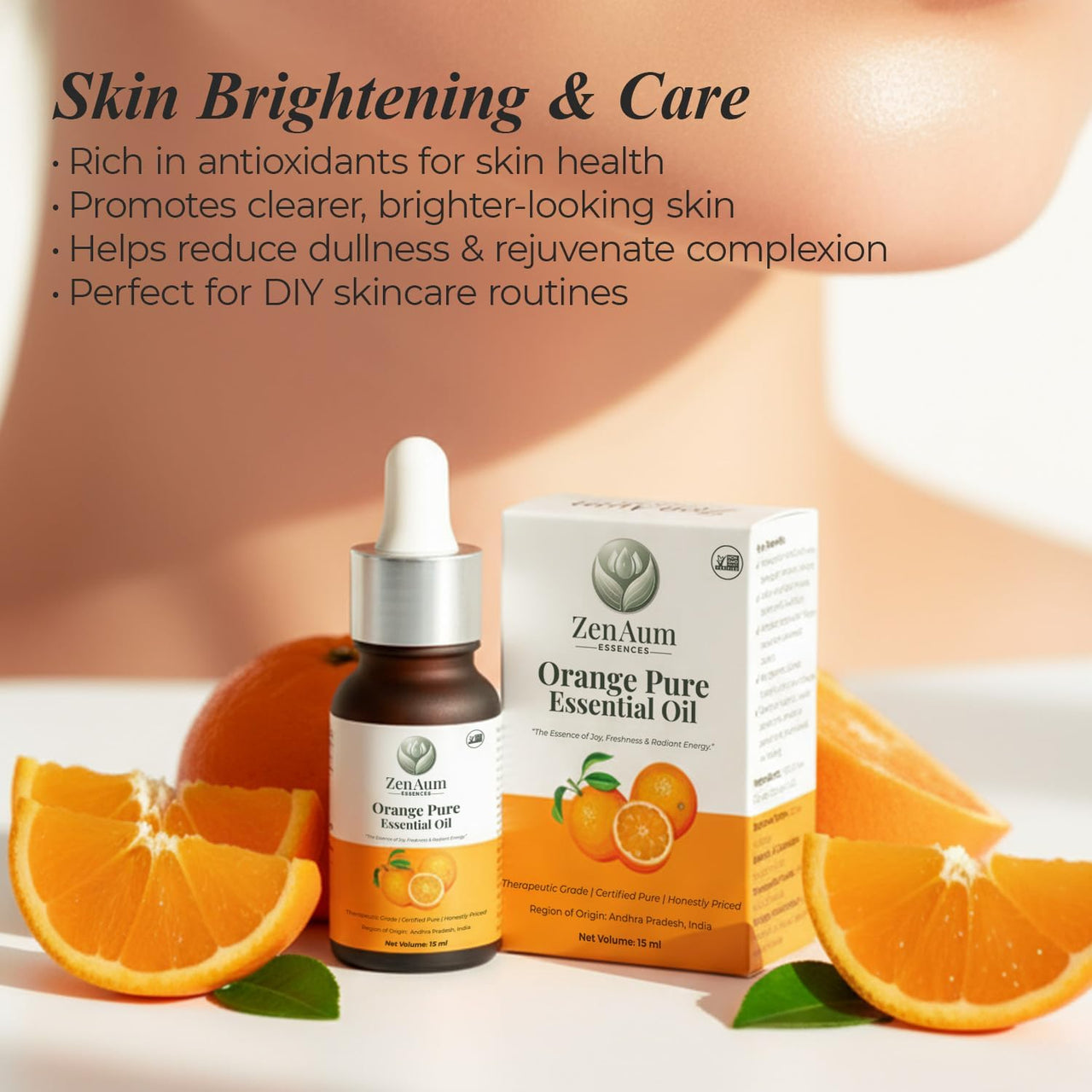 Zenaum Essences 100% Natural Orange Therapeutic Grade Essential Oil | 15ml (Pack of 2)| Mood Uplifting, Skin Brightening & Aromatherapy Sourced from Andhra Pradesh, India | GMP, ISO & IFRA Certified