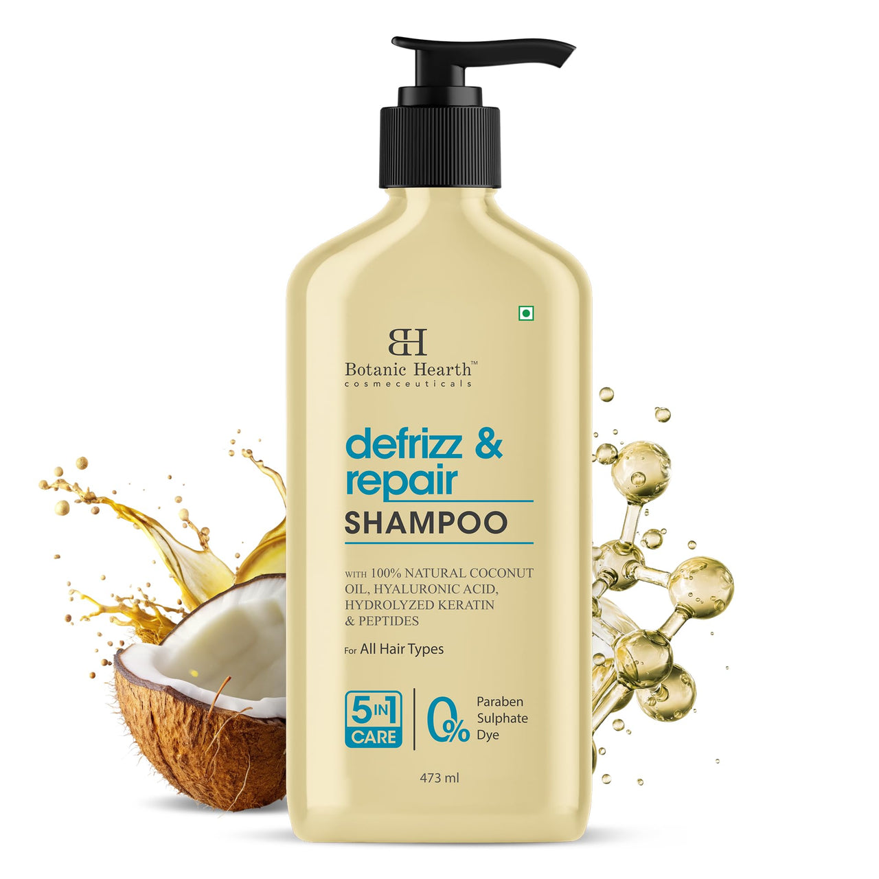 Botanic Hearth Defrizz & Repair Shampoo with Hydrolyzed Keratin & Peptides | Strengthens & Restores Hair |Repairs Damage & Adds Volume | Sulfate & Paraben Free, 473ml