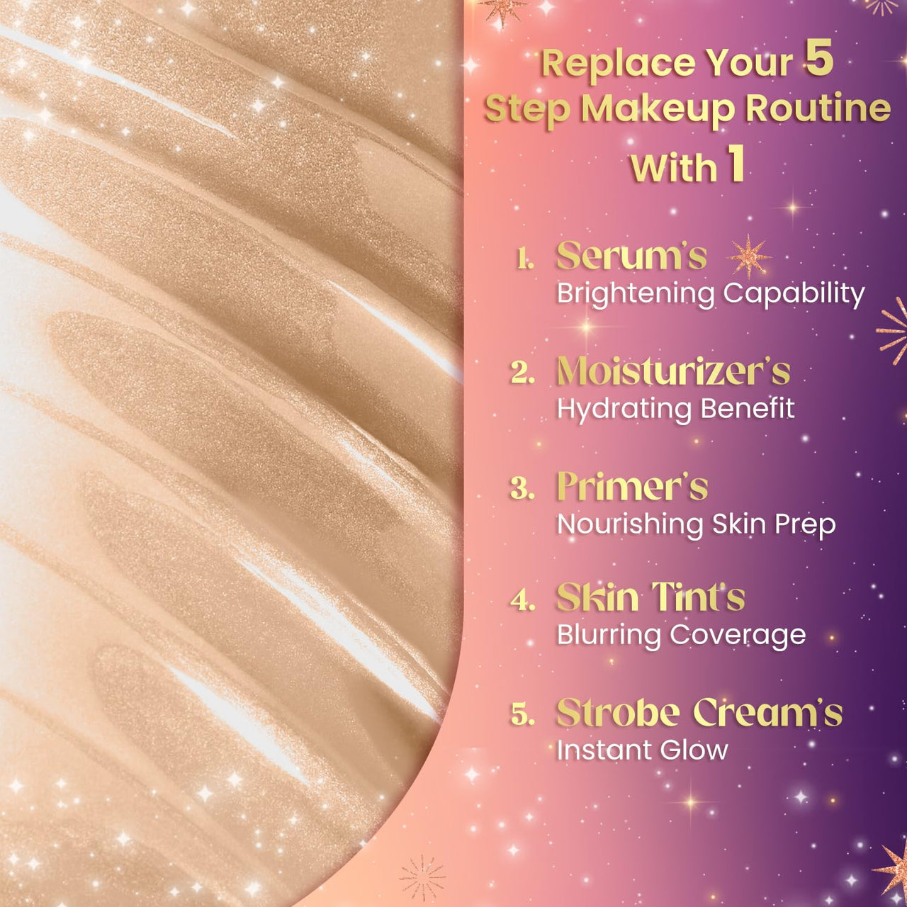FACES CANADA Strobe CC Tint - Sunset Glaze 02, 27ml | 5-in-1 Serum + Moisturizer + Primer + BB/CC Cream + Strobe Cream | Lightweight | Radiant Dewy Glass Skin Glow | Niacinamide & Hyaluronic Acid | For Light to Medium Skin