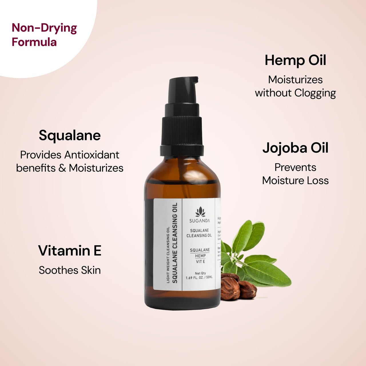 SUGANDA SKINCARE Suganda Squalane Cleansing Oil, Removes Skin Impurities, Dissolve Oil Based Makeup, Makes Skin Soft & Supple, Ensures Pore Remains Unclogged, Men & Women (50ml)