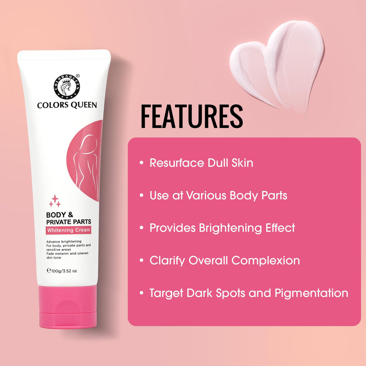 Colors Queen Body & Private Parts Whitening Cream | Whitening & Moisturizing Cream for Neck, Body, Private Parts & Legs Enriched with Niacinamide and Hyaluronic Acid