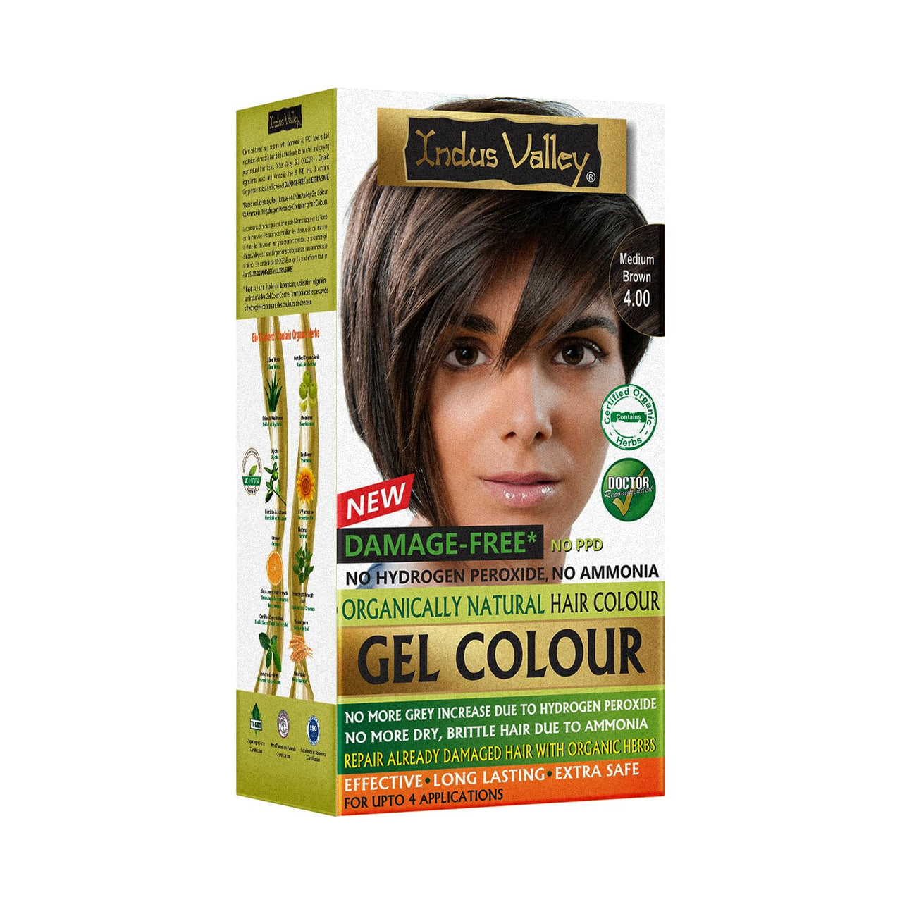 INDUS VALLEY Colour Protective Shampoo 200 ml Without Sles, No Parabens, Ph 5.5 with Natural Damage Free Gel Colour Medium Brown 4.00 Gel Hair Colour (20 g, 200 +200ml = 400 ml)