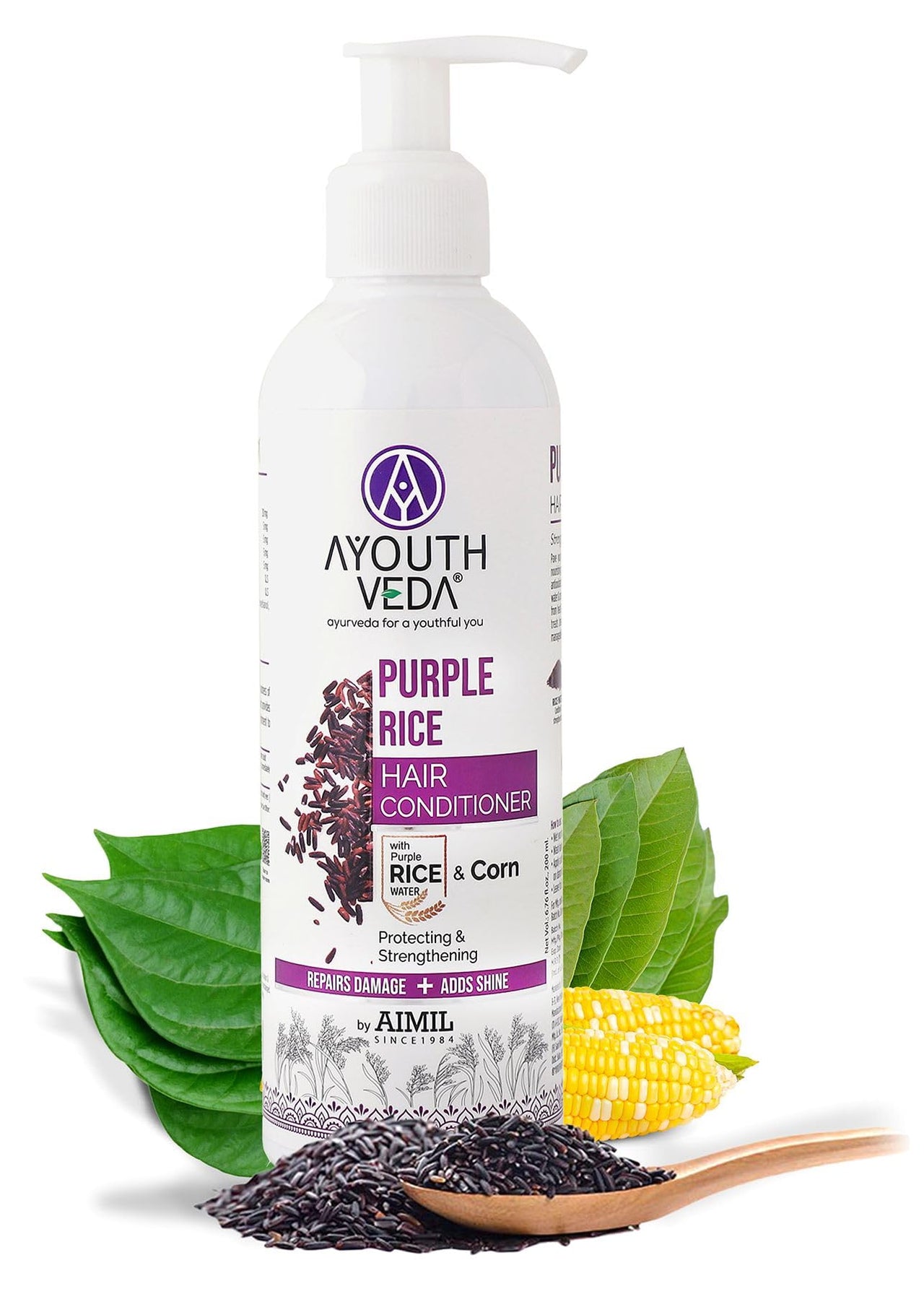 Ayouthveda Purple Rice Hair Conditioner with Rice Water & Kernel Protein | Repairs Damage, Controls Frizz & Enhances Volume | Enriched with Eggplant, Betel & Guava Leaves | For All Hair Types | 200ml