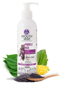 Ayouthveda Purple Rice Hair Conditioner with Rice Water & Kernel Protein | Repairs Damage, Controls Frizz & Enhances Volume | Enriched with Eggplant, Betel & Guava Leaves | For All Hair Types | 200ml