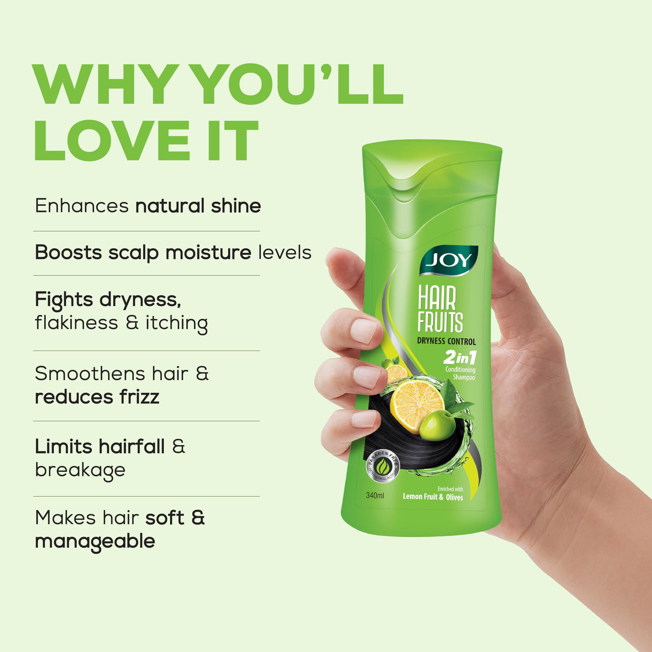 Joy Lemon & Olives Hair Dryness Control Conditioning Shampoo (340ml x 2) | For Dry & Frizzy Hair | Makes Hair Smooth & Shiny | For Men & Women