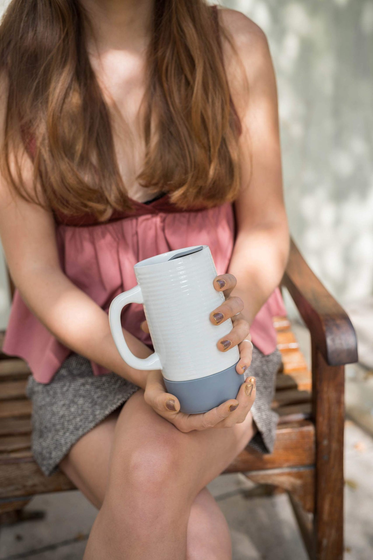 Ello Jane 18oz Ceramic Travel Mug with Handle, Splash-Resistant Slider Lid and Built-in Coaster, Perfect for Coffee and Tea, BPA Free, Dishwasher Safe, Holiday Gift Her Him, Gray